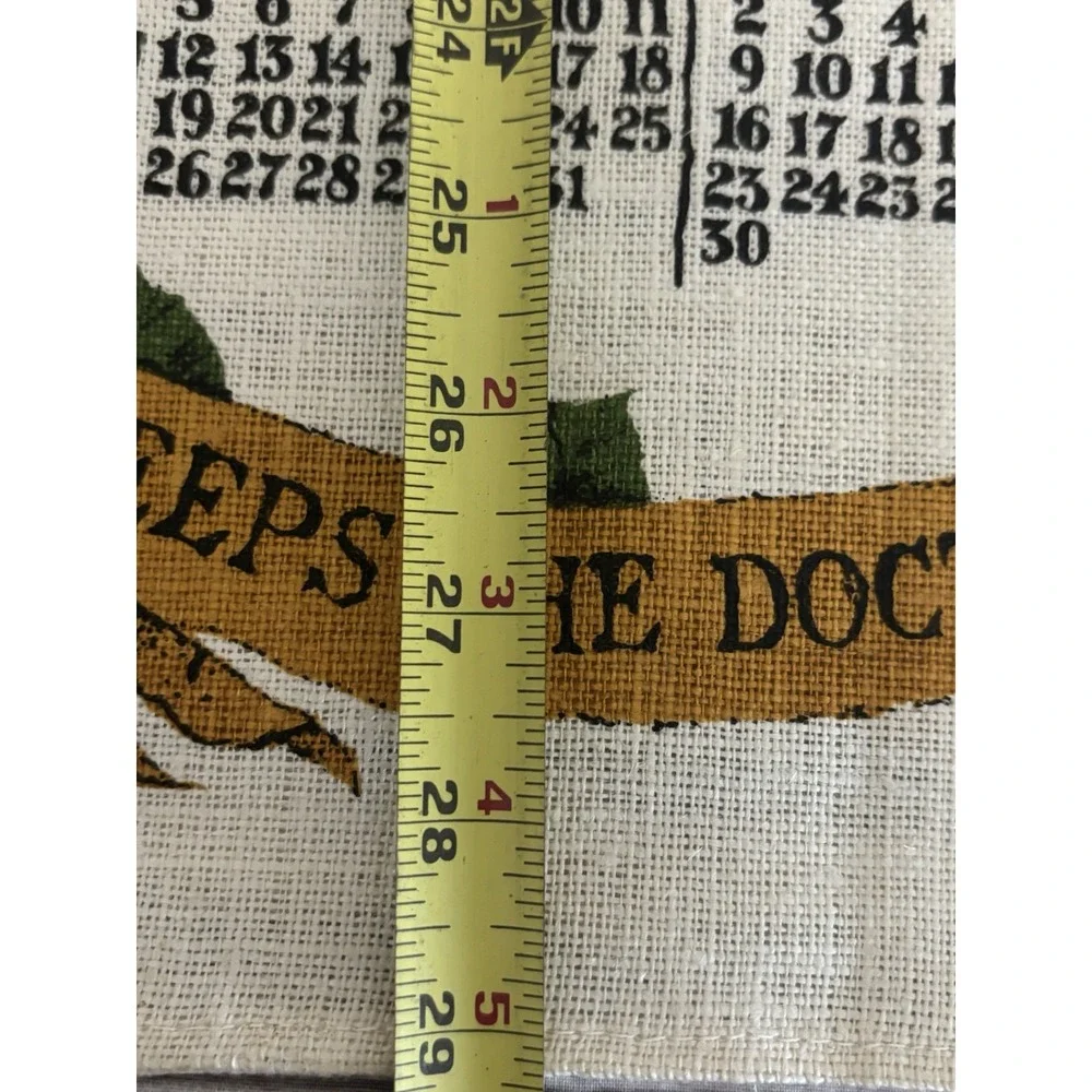 1975 Vintage MCM Linen Calendar Tea Towel Wall Hanging Country Apples Folk Art